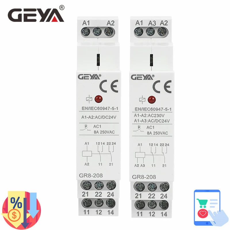 Shelly Relay Module - GEYA GR8-208 Auxiliary Relay Intermediate Switch